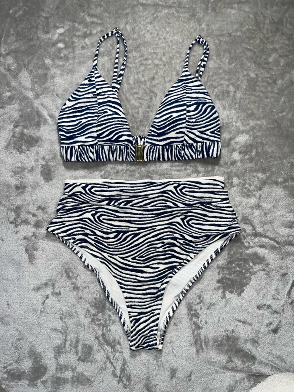 H&M Navy and White Zebra High-Waist Bikini Set